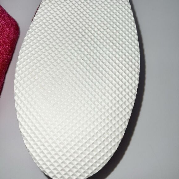 VTG Pairs of 1980s Hot PInk Terry Cloth Slippers w/Floral Applique NOS-Sz 8 - Picture 6 of 6